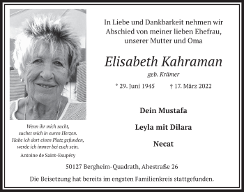 Anzeige von Elisabeth Kahraman von  Werbepost 