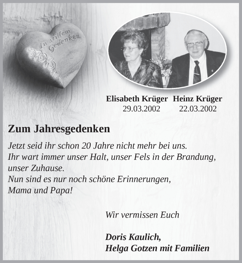  Traueranzeige für Elisabeth Krüger vom 26.03.2022 aus  Blickpunkt Euskirchen 