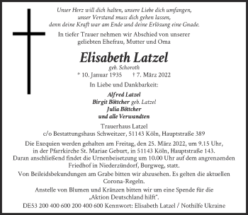 Anzeige von Elisabeth Latzel von  EXPRESS - Die Woche 