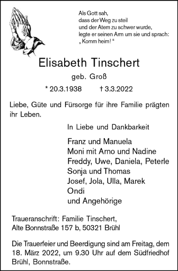 Anzeige von Elisabeth Tinschert von  Schlossbote/Werbekurier 