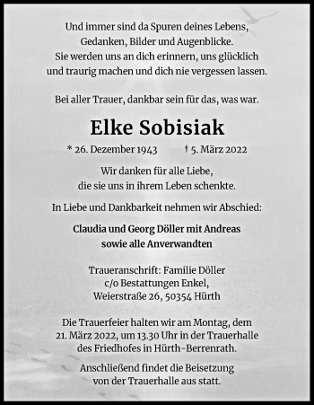 Anzeige von Elke Sobisiak von Kölner Stadt-Anzeiger / Kölnische Rundschau / Express