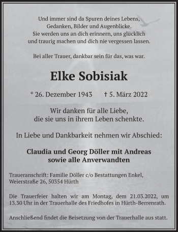 Anzeige von Elke Sobisiak von  Wochenende 