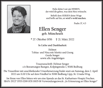 Anzeige von Ellen Senger von  Werbepost 