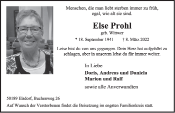 Anzeige von Else Prohl von  Werbepost 