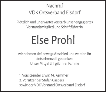 Anzeige von Else Prohl von  Werbepost 