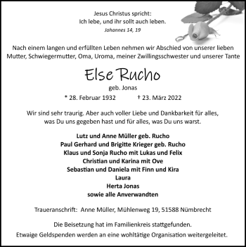 Anzeige von Else Rucho von  Anzeigen Echo 