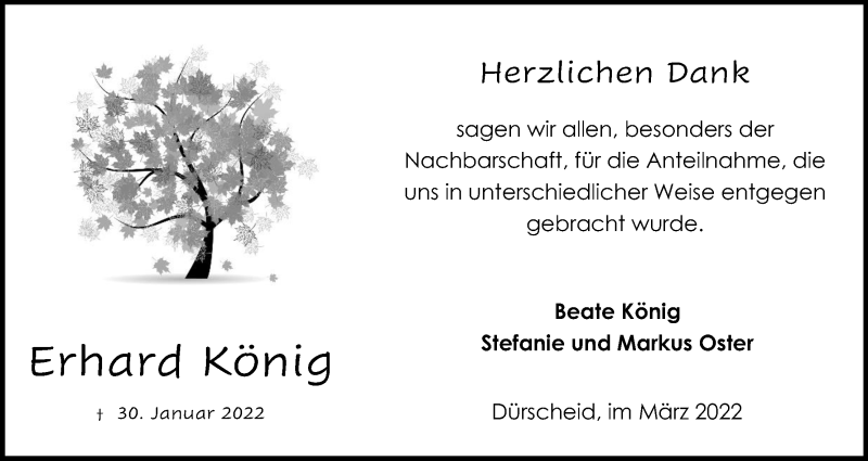  Traueranzeige für Erhard König vom 12.03.2022 aus Kölner Stadt-Anzeiger / Kölnische Rundschau / Express