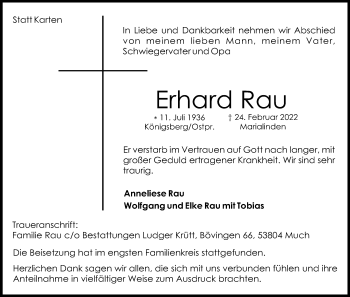 Anzeige von Erhard Rau von Kölner Stadt-Anzeiger / Kölnische Rundschau / Express
