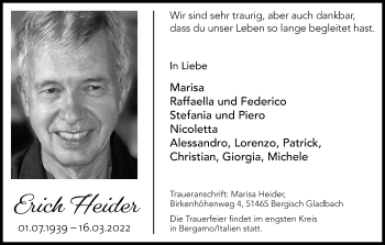Anzeige von Erich Heider von Kölner Stadt-Anzeiger / Kölnische Rundschau / Express