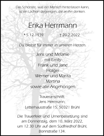 Anzeige von Erika Herrmann von  Schlossbote/Werbekurier 