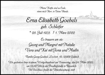 Anzeige von Erna Elisabeth Goebels von  Blickpunkt Euskirchen 