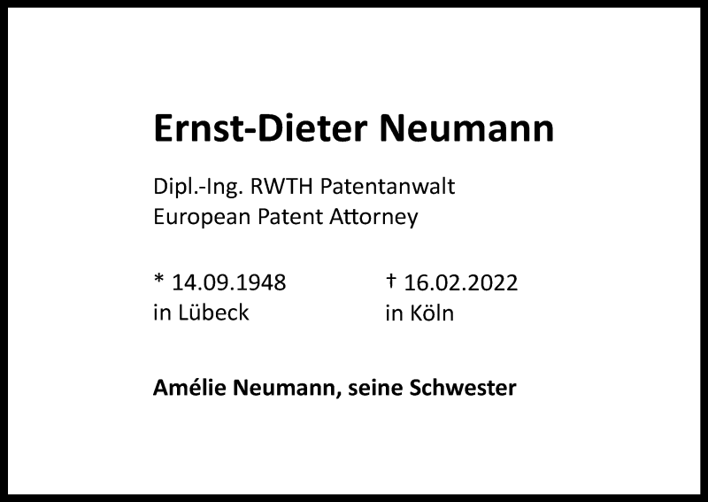  Traueranzeige für Ernst-Dieter Neumann vom 05.03.2022 aus Kölner Stadt-Anzeiger / Kölnische Rundschau / Express