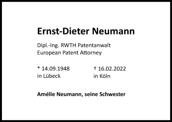 Anzeige von Ernst-Dieter Neumann von Kölner Stadt-Anzeiger / Kölnische Rundschau / Express
