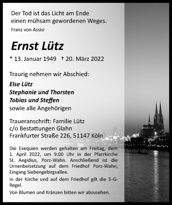 Anzeige von Ernst Lütz von  EXPRESS - Die Woche 