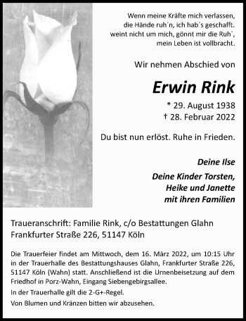 Anzeige von Erwin Rink von  EXPRESS - Die Woche 