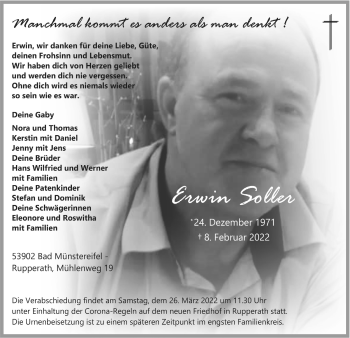 Anzeige von Erwin Soller von  Blickpunkt Euskirchen 