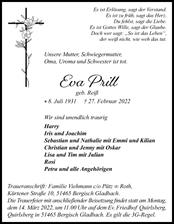 Anzeige von Eva Prill von Kölner Stadt-Anzeiger / Kölnische Rundschau / Express