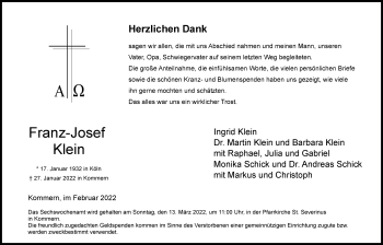 Anzeige von Franz-Josef Klein von  Blickpunkt Euskirchen 