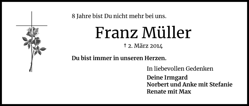  Traueranzeige für Franz Müller vom 18.07.2023 aus Kölner Stadt-Anzeiger / Kölnische Rundschau / Express