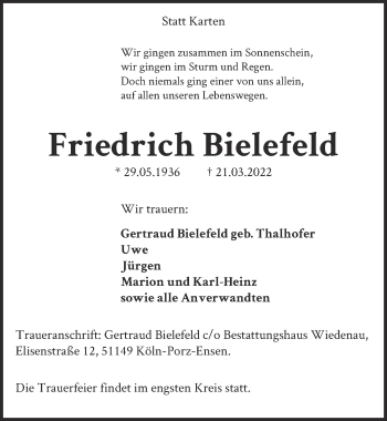 Anzeige von Friedrich Bielefeld von  EXPRESS - Die Woche 