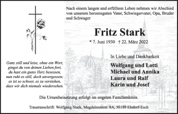 Anzeige von Fritz Stark von  Werbepost 