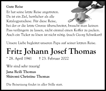 Anzeige von Fritz Johann Josef Thomas von Kölner Stadt-Anzeiger / Kölnische Rundschau / Express