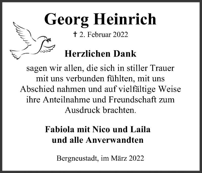  Traueranzeige für Georg Heinrich vom 19.03.2022 aus Kölner Stadt-Anzeiger / Kölnische Rundschau / Express