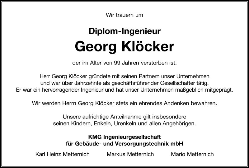  Traueranzeige für Georg Klöcker vom 05.03.2022 aus Kölner Stadt-Anzeiger / Kölnische Rundschau / Express