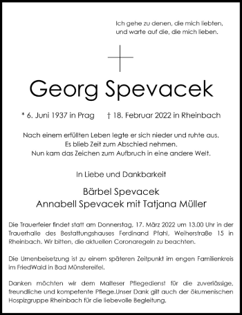 Anzeige von Georg Spevacek von  Schaufenster/Blickpunkt 