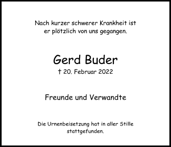Anzeige von Gerd Buder von Kölner Stadt-Anzeiger / Kölnische Rundschau / Express