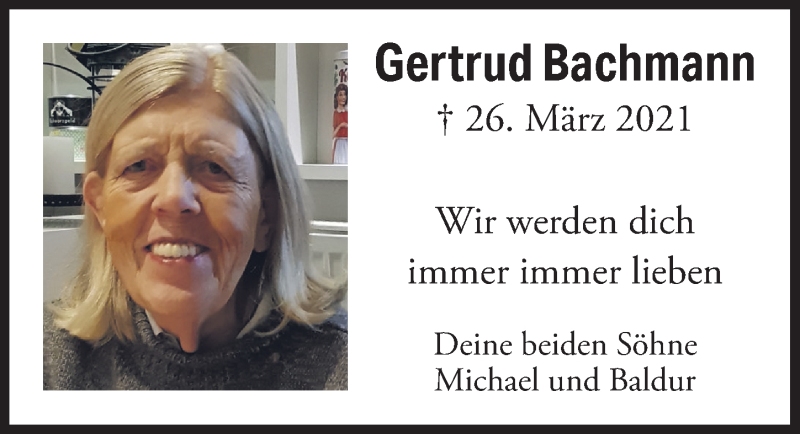  Traueranzeige für Gertrud Bachmann vom 25.03.2022 aus  Bergisches Handelsblatt 