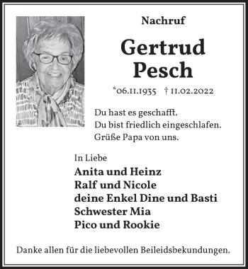 Anzeige von Gertrud Pesch von  Werbepost 