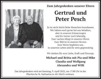 Anzeige von Gertrud und Peter Pesch von  Wochenende 