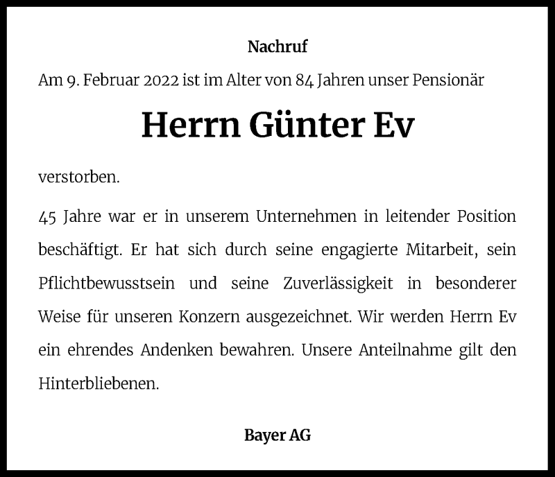  Traueranzeige für Günter Ev vom 29.03.2022 aus Kölner Stadt-Anzeiger / Kölnische Rundschau / Express