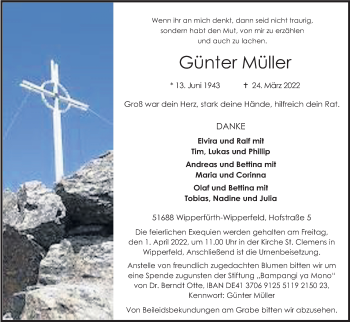 Anzeige von Günter Müller von Kölner Stadt-Anzeiger / Kölnische Rundschau / Express