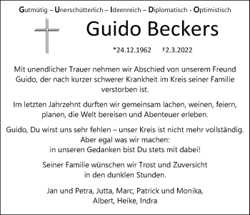 Anzeige von Guido Beckers von Kölner Stadt-Anzeiger / Kölnische Rundschau / Express
