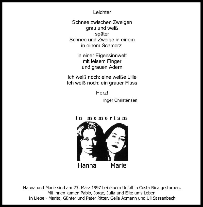  Traueranzeige für Hanna  vom 23.03.2022 aus Kölner Stadt-Anzeiger / Kölnische Rundschau / Express