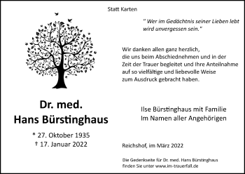 Anzeige von Hans Bürsinghaus von Kölner Stadt-Anzeiger / Kölnische Rundschau / Express