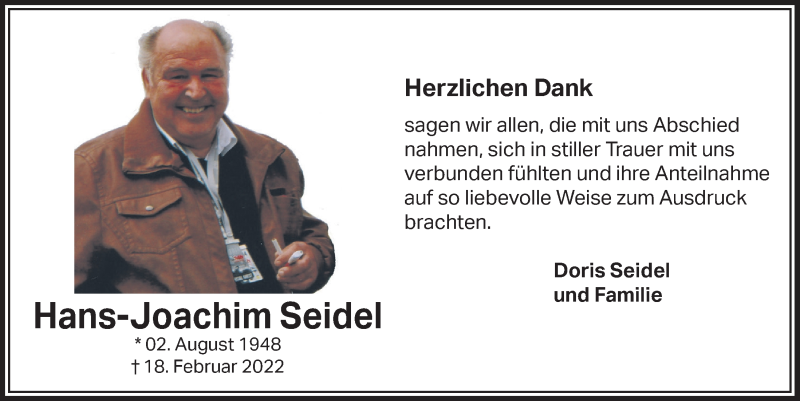  Traueranzeige für Hans-Joachim Seidel vom 26.03.2022 aus  Blickpunkt Euskirchen 
