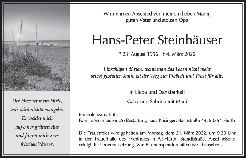  Traueranzeige für Hans-Peter Steinhäuser vom 11.03.2022 aus  Wochenende 