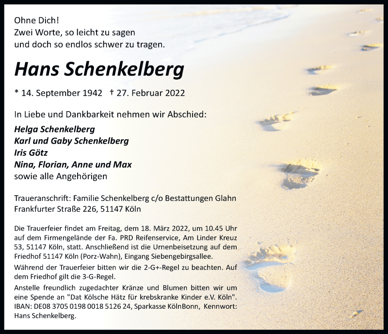  Traueranzeige für Hans Schenkelberg vom 11.03.2022 aus  EXPRESS - Die Woche 