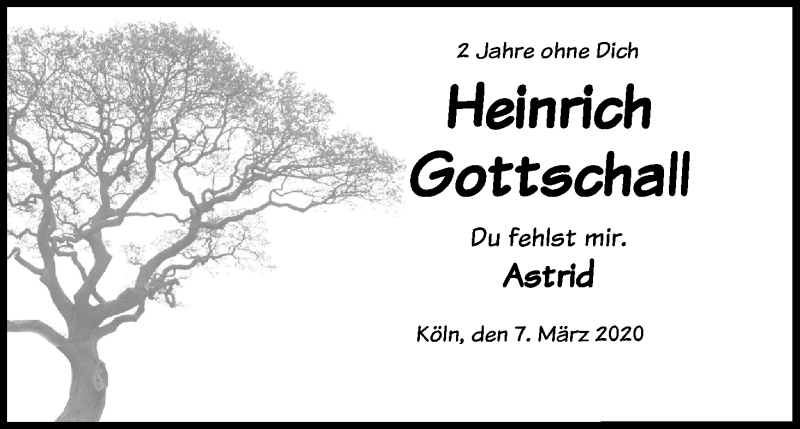  Traueranzeige für Heinrich Gottschall vom 05.03.2022 aus Kölner Stadt-Anzeiger / Kölnische Rundschau / Express