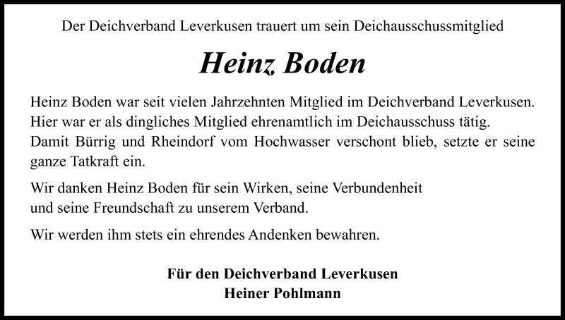  Traueranzeige für Heinz Boden vom 28.03.2022 aus Kölner Stadt-Anzeiger / Kölnische Rundschau / Express