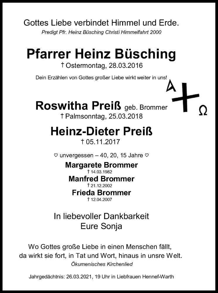  Traueranzeige für Heinz Büsching vom 25.03.2022 aus Kölner Stadt-Anzeiger / Kölnische Rundschau / Express