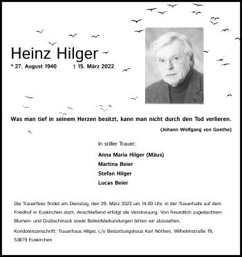 Anzeige von Heinz Hilger von Kölner Stadt-Anzeiger / Kölnische Rundschau / Express