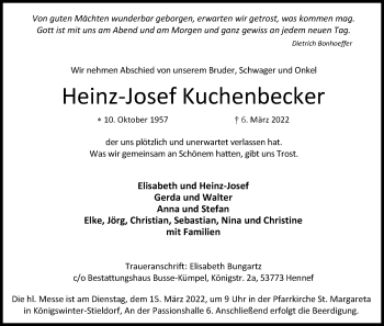 Anzeige von Heinz-Josef Kuchenbecker von Kölner Stadt-Anzeiger / Kölnische Rundschau / Express