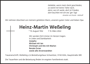 Anzeige von Heinz-Martin Weßeling von  EXPRESS - Die Woche 