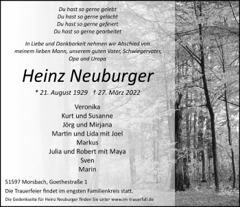 Anzeige von Heinz Neuburger von  Lokalanzeiger 