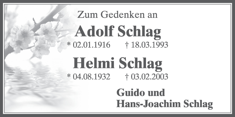  Traueranzeige für Helmi Schlag vom 18.07.2023 aus  Wochenende 