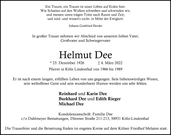 Anzeige von Helmut Dee von Kölner Stadt-Anzeiger / Kölnische Rundschau / Express